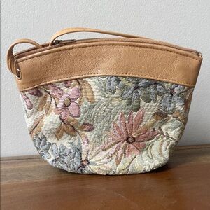 Italian Floral Tapestry and Tan Leather Women's Bag